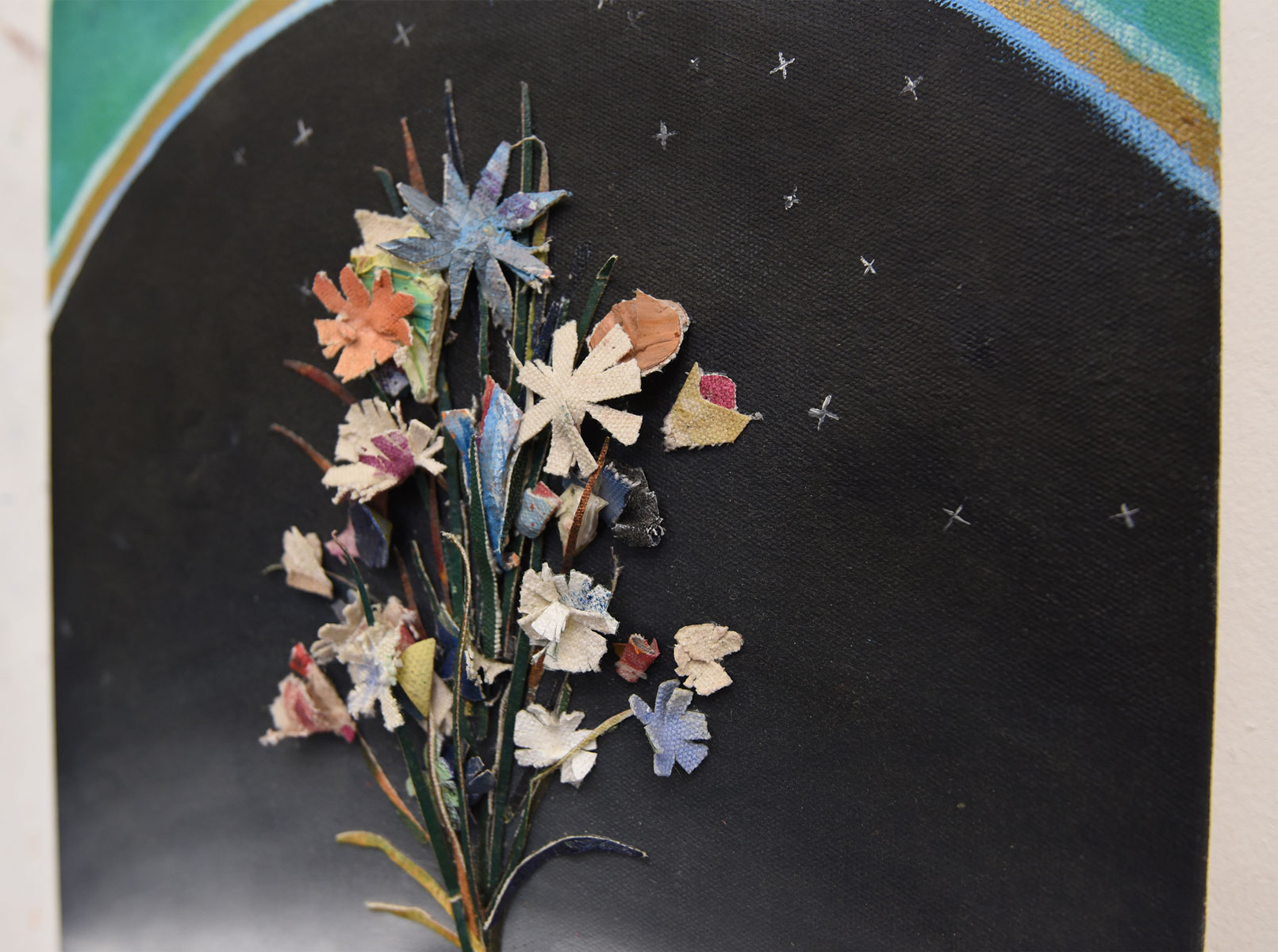 Space-Flowers_detail1_patrick-simkins_artist_collage_oil-paint_Paris_2021